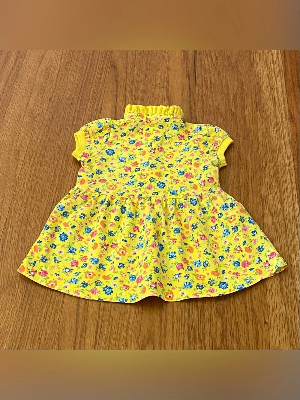 Ralph Lauren Yellow Floral Ruffle-Neck Baby Dress